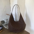 Borsa hobo retrò con stampa leopardata in finto camoscio marrone su base di legno - Marrone
