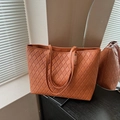 Retro brown orange tote bag featuring quilted texture and spacious interior for commute - Large / Brown