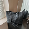 Classic black quilted tote bag in premium faux leather with stylish golden rivet details - Large / Black