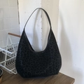Borsa hobo retrò con motivo leopardato grigio antracite in finta pelle scamosciata - Nero