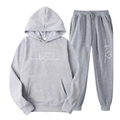 Men's light grey fleece tracksuit set with white heart EKG graphic print design - S / Top And Bottom / Light Gray