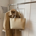 Cream quilted tote bag with diamond pattern and dual shoulder straps for casual style - Small / Apricot