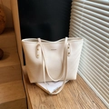 Minimalist cream white faux leather tote bag for women with gold rivet details - Off White