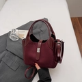 Retro burgundy frosted suede handbag with patent leather trim and silver twist lock closure - Wine Red Without Pendant