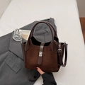 Retro dark brown matte tote bag with spliced texture and elegant metallic twist lock closure - Coffee No Charm