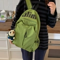 Mochila de nailon verde impermeable con colgante de cachorro y cordones laterales - Verde con Colgante