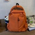 Mochila de nailon naranja impermeable con bolsillos grandes y llavero de perro de peluche - Naranja Con Colgante