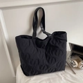 Grand sac cabas noir matelassé avec motif de lettres pour le travail ou l'école - Noir