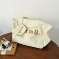 Sac fourre-tout en toile crème avec imprimé de lettres et porte-monnaie assorti - Blanc Cassé