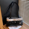 Borsa a spalla retrò nera con bordo in pelliccia bianca e fibbia decorativa elegante - Nero