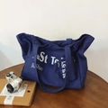 Sac cabas en toile bleu foncé avec lettrage blanc et pochette zippée assortie pour femme - Bleu