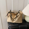 Borsa tote retrò in tela kaki con spalline in pelle nera e ciondolo con perline in legno - Con Ciondolo / Cachi