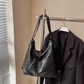 Black large hobo tote bag with multiple zip pockets and stylish double straps - No Pendant / Black