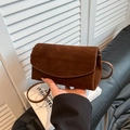 Chic brown suede crossbody bag with accordion folds and slim shoulder strap - Brown
