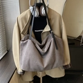 Vintage taupe oversized hobo bag with black leather strap and adjustable silver buckle - No Pendant / Gray