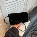 Elegant vintage black faux suede flap crossbody bag with a slim shoulder strap - Black