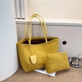 Gelbes Wildleder-Taschenset bestehend aus großer Tragetasche und kleiner Reißverschlusstasche - Tote Bag Und Beutel / Gelb