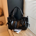 Borsa tote vintage nera in pelle sintetica con coulisse e manici doppi alla moda - Nero