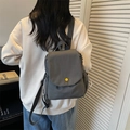 Dark grey casual canvas backpack with contrast yellow button and side drawstring detail - Gray