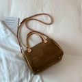 Brown frosted Boston bag with light camel leather straps and red edge detailing - Brown Large No Pendant