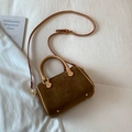 Brown frosted suede Boston bag with adjustable shoulder strap and gold hardware - Brown Small No Pendant