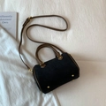 Fashionable black matte crossbody pillow bag with brown leather handles and gold hardware - Black Small Without Pendant