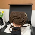 Chic dark brown faux suede shoulder bag with large bow detail and braided handle - Brown