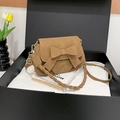 Chic khaki faux leather handbag with a bow detail in an elegant gift box presentation - Khaki