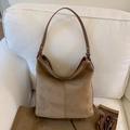 Bolso hobo retro de cuero mate color tostado con correa ajustable extraíble - Caqui
