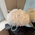 Elegant white faux feather crossbody bag with slender leather strap and gold hardware - Off-white