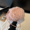 Light pink faux fur shoulder bag with plush feather texture and delicate leather strap - Pink