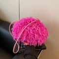 Fluorescent pink faux feather round crossbody bag with a slim leather shoulder strap - Rose Red