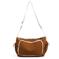 Bolso bandolera de nailon marrón con cremalleras blancas y correas ajustables - Marrón