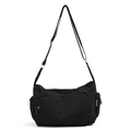 Black nylon shoulder bag with multiple pockets and adjustable strap for casual daily use - Large Capacity Messenger Style / Black