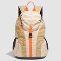 Front view of a lightweight outdoor backpack in beige and khaki with orange details - Apricot