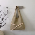 Minimalist khaki hobo shoulder bag with cream leather belt detail and silver hardware - Khaki