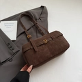 Vintage dark brown faux suede shoulder bag with gold hardware and urban office style - Coffee (No Pendant)