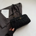 Minimalist black matte suede underarm bag with gold buckles and adjustable shoulder straps - Black (Without Charm)