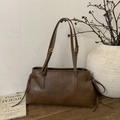 Retro brown PU leather tote bag with side drawstring details and adjustable straps - Brown No Pendant