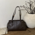Retro deep brown faux leather tote bag with drawstring details and gold hardware finish - Coffee without Pendant