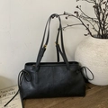 Classic black vintage shoulder bag in textured leather with sleek gold buckles - Black without Pendant