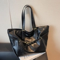Borsa tote nera classica in similpelle con finiture metalliche dorate e design spazioso - Nero