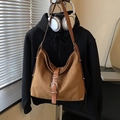 Brown suede hobo bag with woven texture and retro leather strap detail for women - Brown (No Pendant)