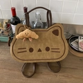 Süßer Karamell-Katzen-Rucksack mit lächelndem Croissant-Plüschtier und Lederriemen - Toast Braun Mit Anhänger
