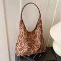 Brown paisley hobo tote bag with vintage cashew flower pattern and slim shoulder strap - Brown