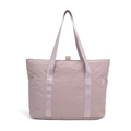 Dettaglio della borsa tote lilla in nylon con manici rinforzati e trama impermeabile - Rosa