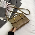 Retro donkerbruine crossbody vierkante tas met sterrenreliëf en gouden gesp - Khaki