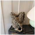 Leopard print faux fur bucket bag in cream and brown with soft plush texture for autumn - Grey Leopard Print