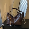 Dark brown high-capacity shoulder bag with star pendant and woven tassel detail - Brown