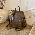 Vintage dark brown textured faux leather backpack with buckle straps and bear charm - Coffee with Pendant
